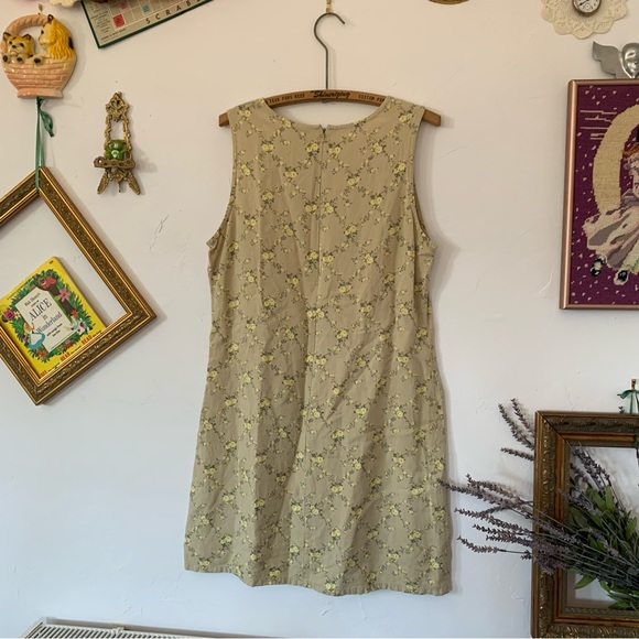 Vintage Y2K Old Navy Linen Blend Ditsy Floral Mini Dress Beige & Yellow Size 16 - Picture 5 of 5